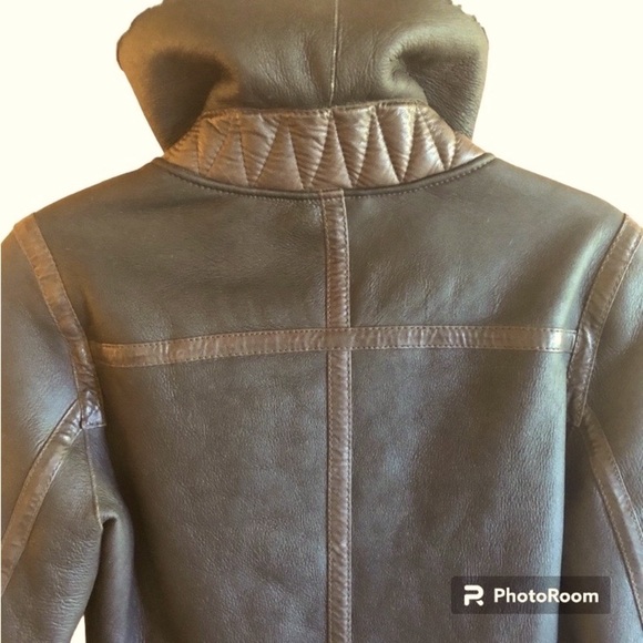 Vince Genuine Brown Leather Moto Flight Jacket with Shearing interior - Picture 5 of 13